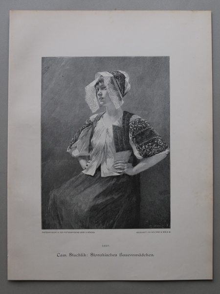 Wood Engraving Cam Stuchlik 1885-1890 slovak farm girl